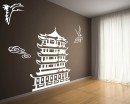 Pagoda and Crane Vinyl Decals Modern Wall Art Sticker
